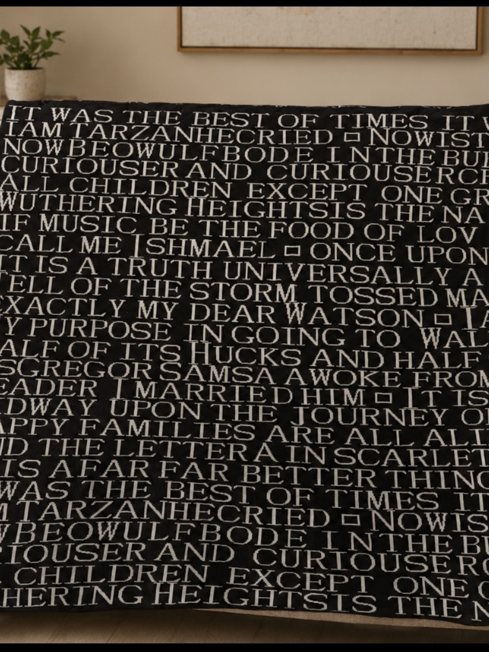 Barnes & Noble Throw Blanket Literary Quotes Classic Books 50”x 60” Brown/Ivory - Picture 2 of 8
